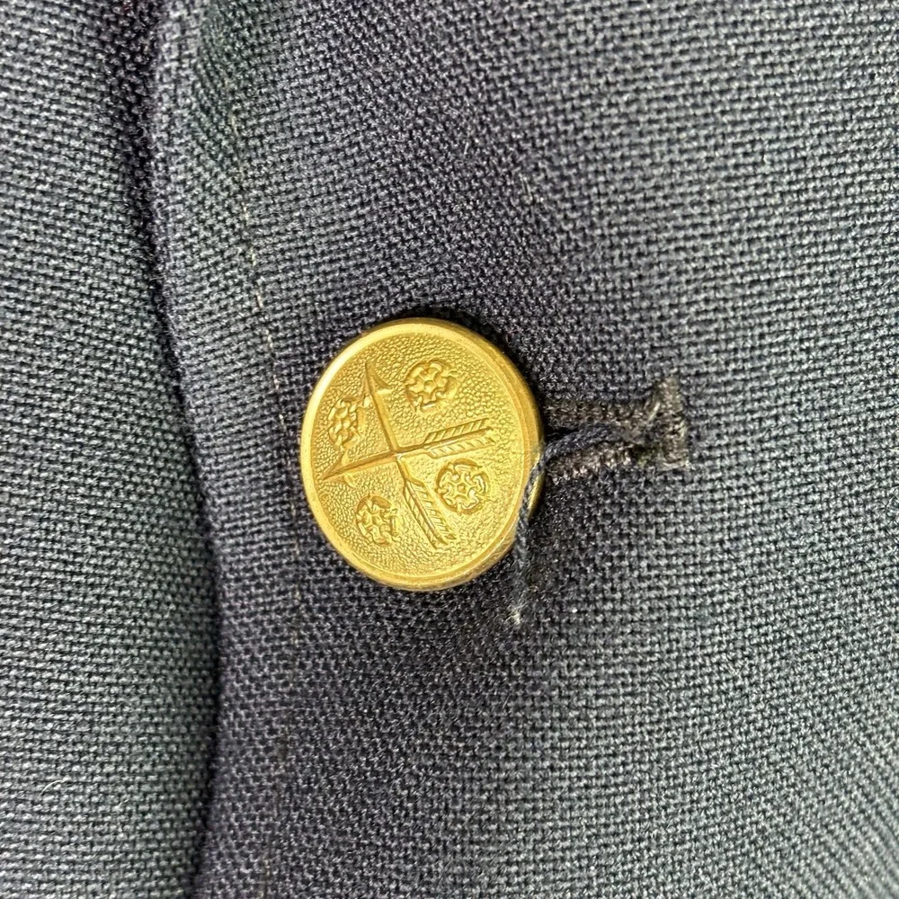 Vintage Christopher Hayes Blazer 44L Navy Wool Solid Double Breasted Crest Logo